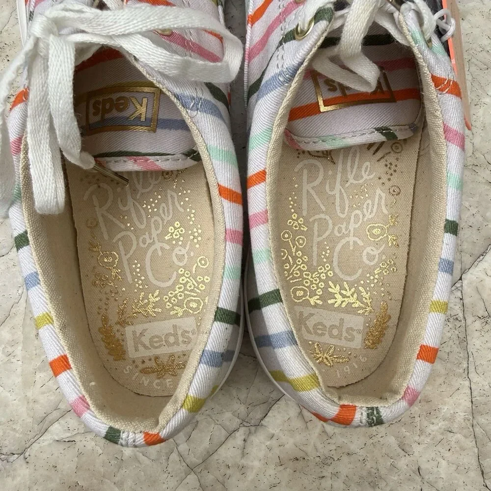 Keds x Rifle Paper Co. NWT Women’s Size 9 Anchor Happy Rainbow Stripe Sneakers